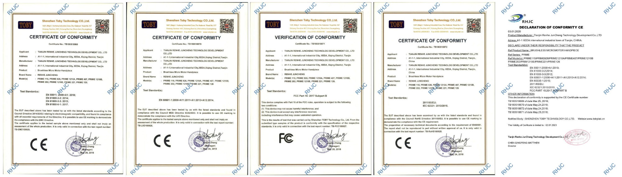 CE,ROSH,FCC CERTIFICATES OF rhjc micromotor